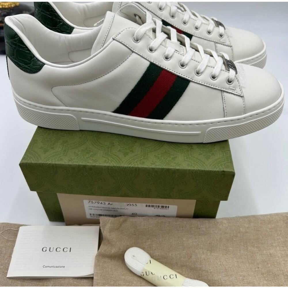 Women's Gucci, ace leather, web stripe sneakers size 40 made in Italy - Picture 10 of 14